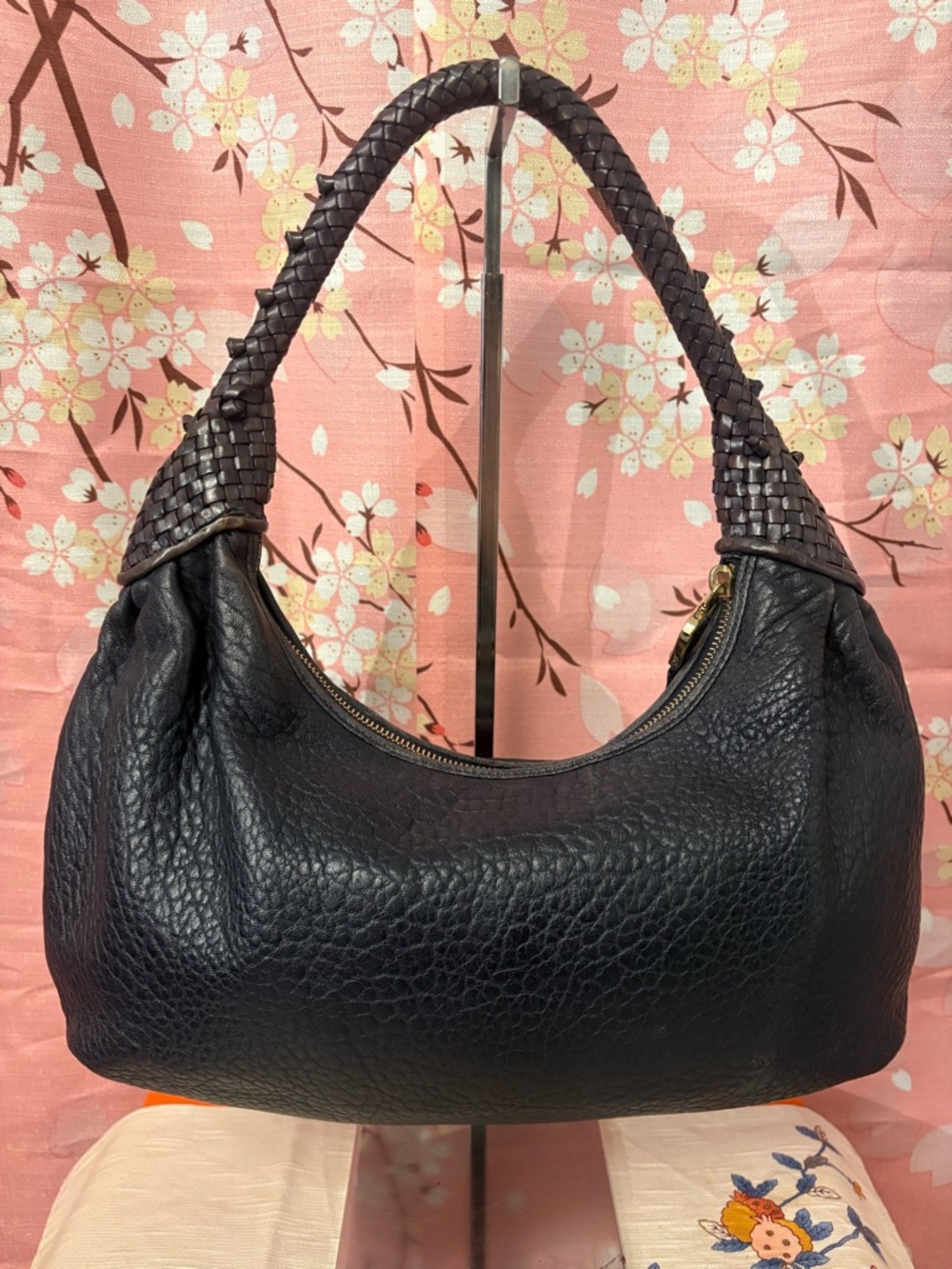Fendi Spy Hobo Nappa Leather Blueberry Bag Purse Dark Blue - Picture 3 of 14